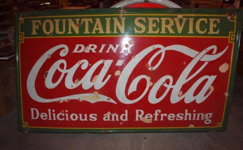 Coca Cola porcelain large Fountain Service Sign, o