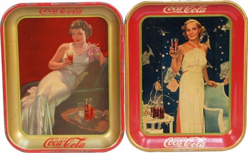 Lot Of 2 Vintage Coca Cola Tin Serving Trays