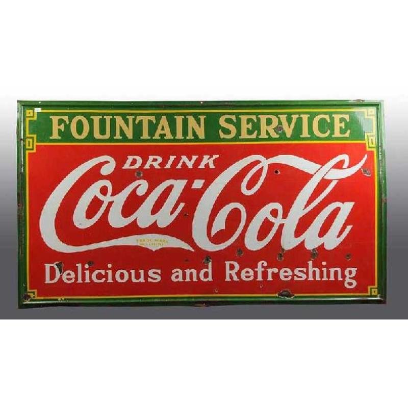 Large Porcelain Coca-Cola Fountain Service Sign
