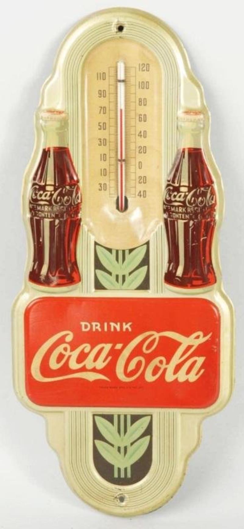 Tin Coca-Cola Thermometer with Double Bottles