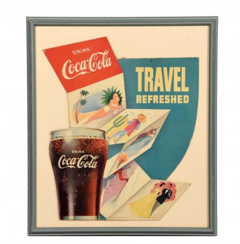 1952 Travel Refreshed Coca - Cola Sign.
