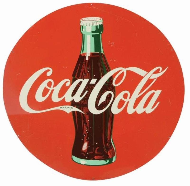 TIN COCA-COLA BOTTLE ADVERTISING SIGN