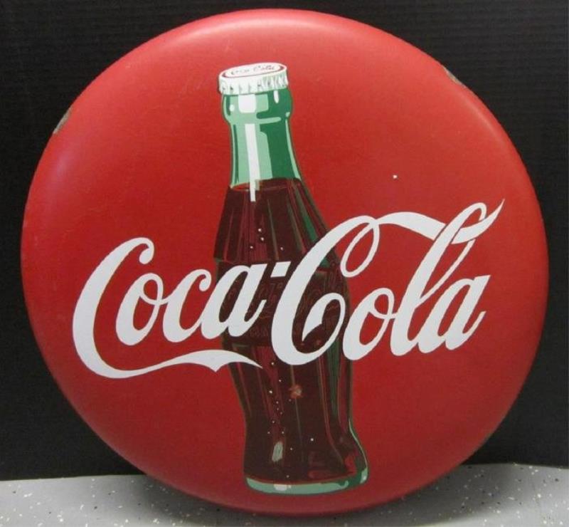 Vintage Round Coca-Cola Tin Bottom Sign