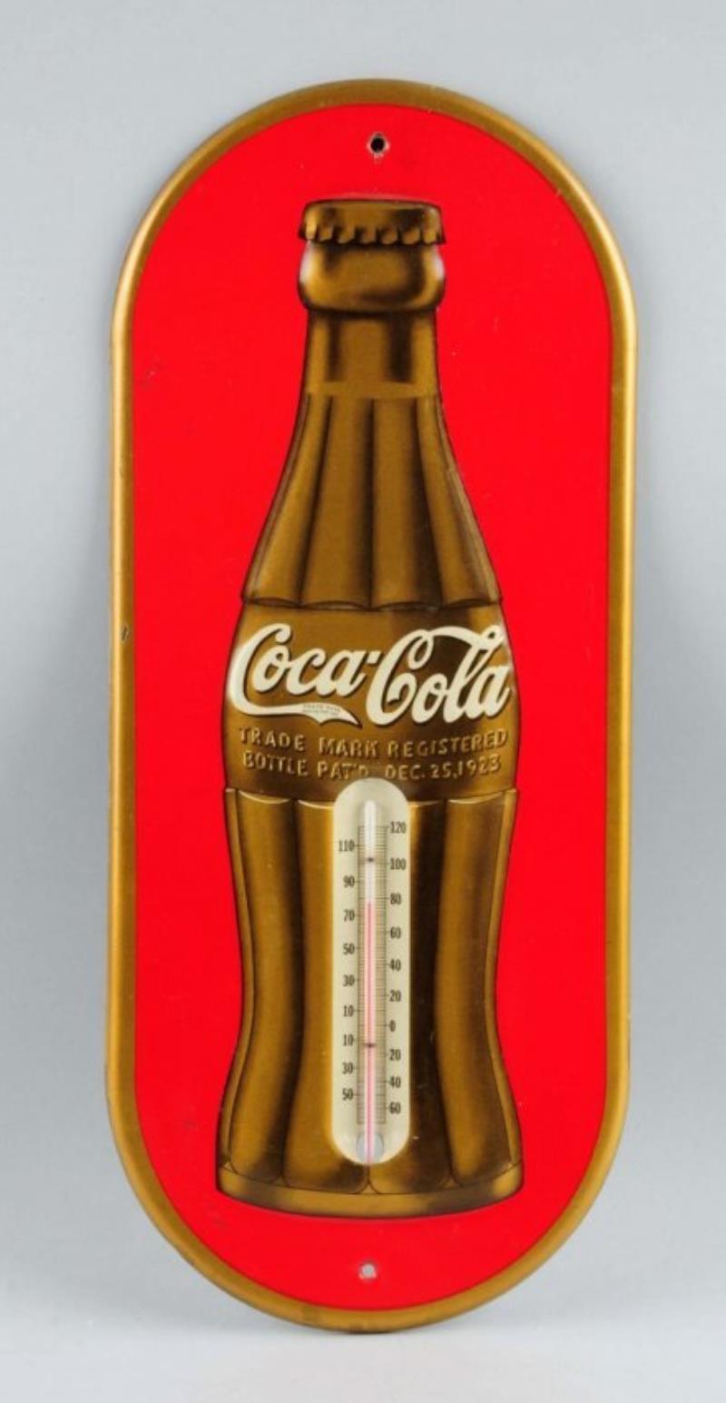 1930's Coca-Cola Embossed Tin Thermometer.