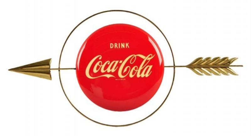 1950's Coca - Cola Button and Arrow Sign.