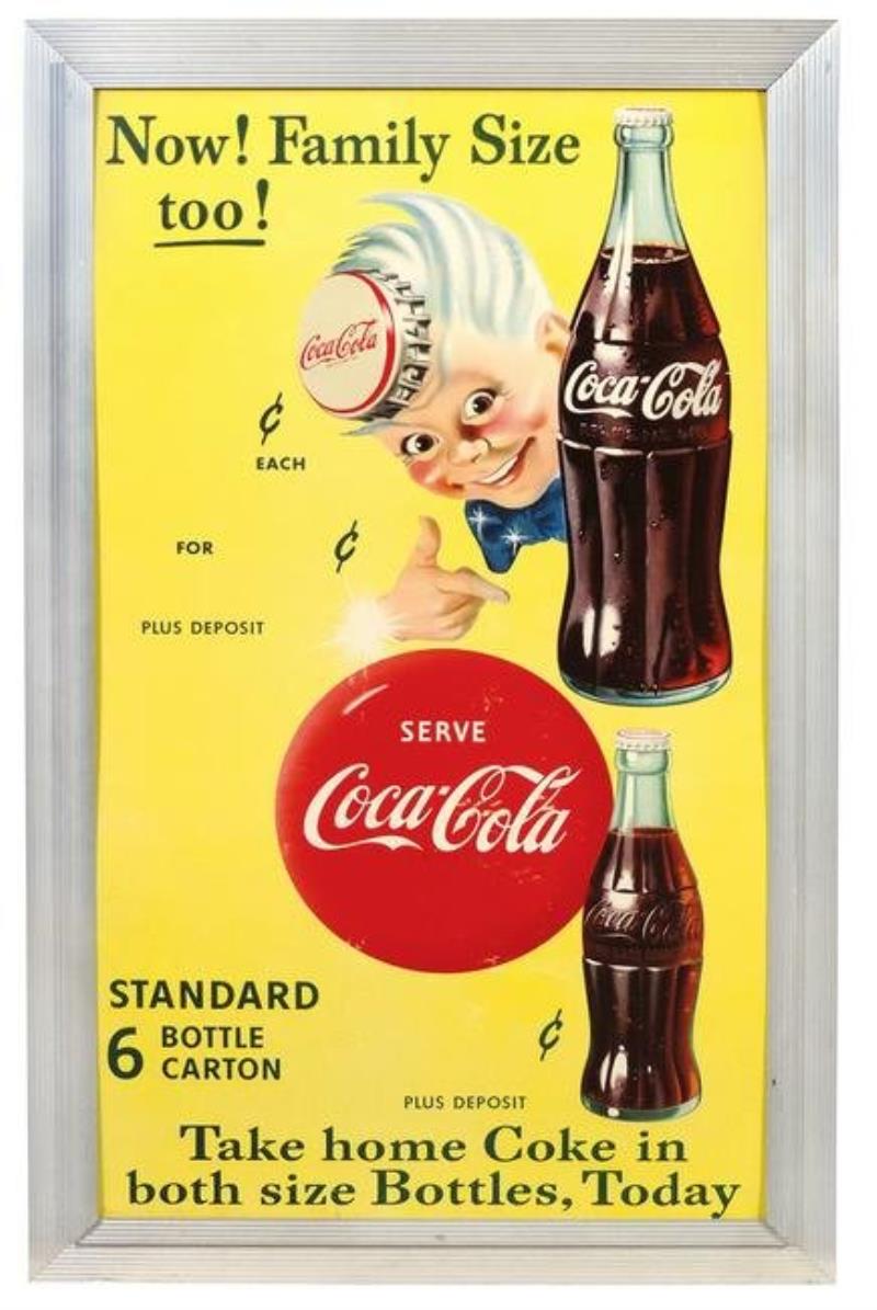 Coca-Cola Sign, Now! Family Size Too!, litho on cdbd