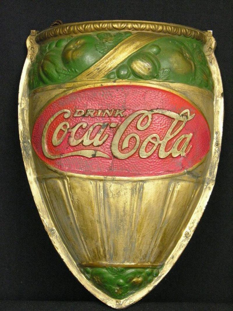 1932 COCA COLA FLORAL WALL POCKET