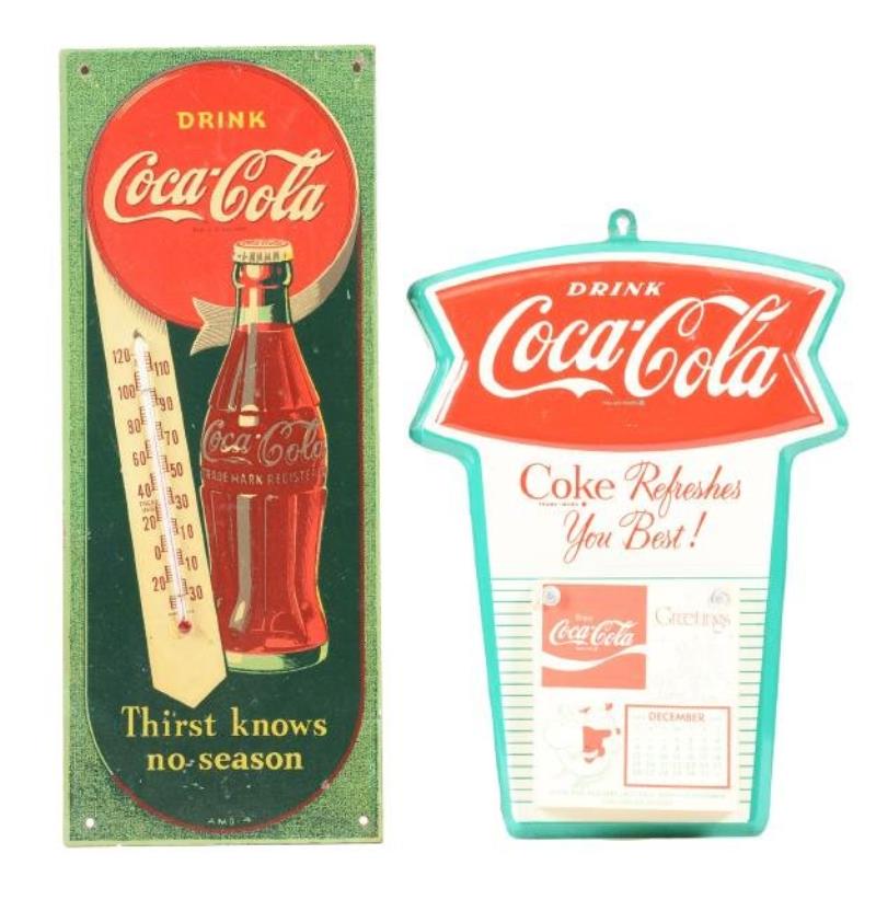 Coca-Cola Calendar And Thermometer.