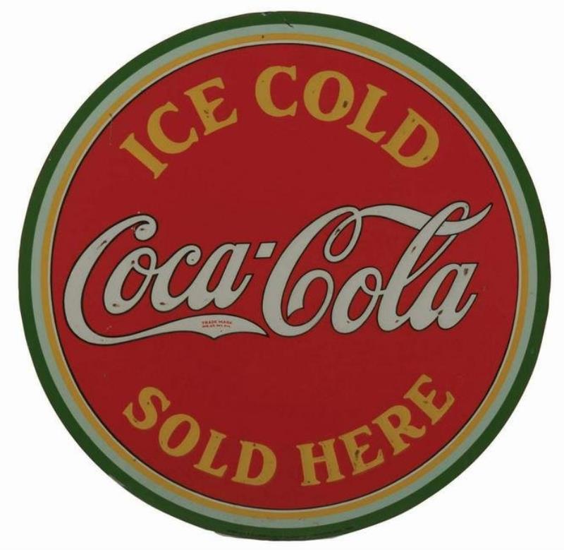 1933 COCA-COLA EMBOSSED TIN ADVERTISING SIGN.
