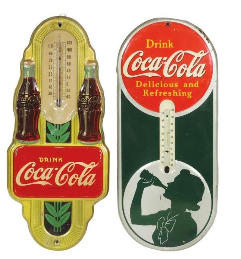 Coca-Cola Thermometers (2), "Silhouette Girl" litho on