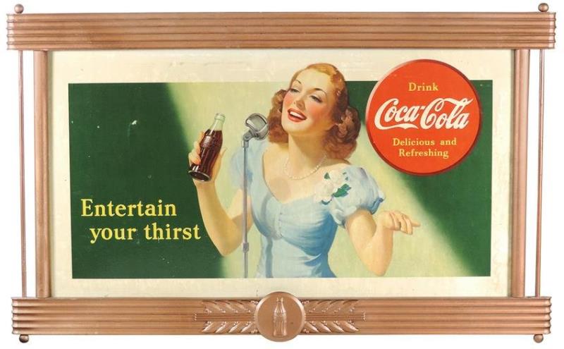 Coca-Cola sign, "Entertain Your Thirst", 1941 litho on
