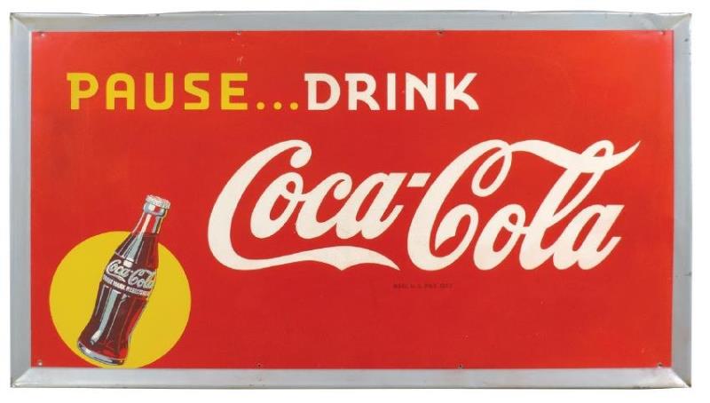 Coca-Cola sign, "Pause…Drink Coca-Cola," self-framed
