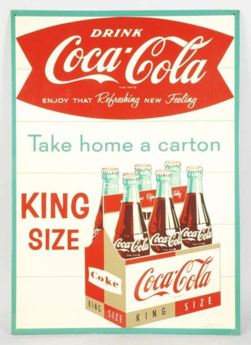 Tin Coca-Cola Fishtail Sign with Six-Pack.