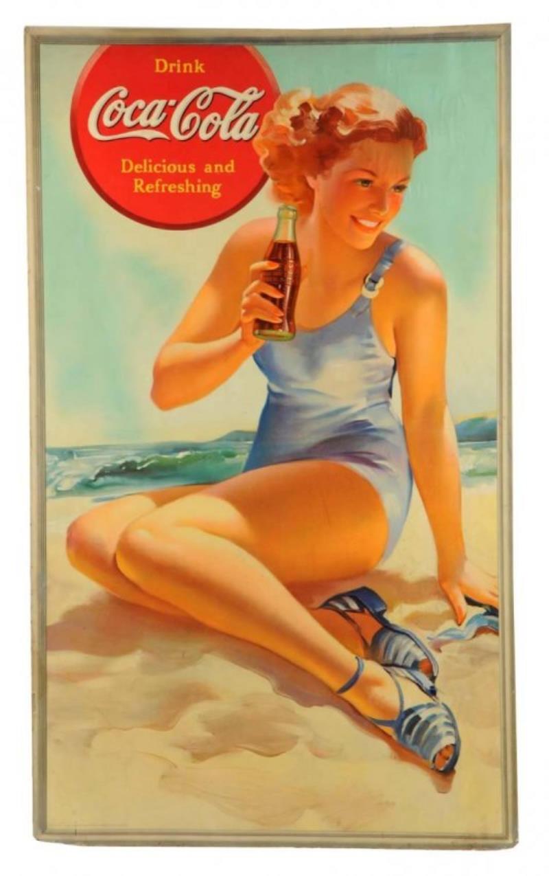 1940 Coca - Cola Beach Girl Advertising Sign.