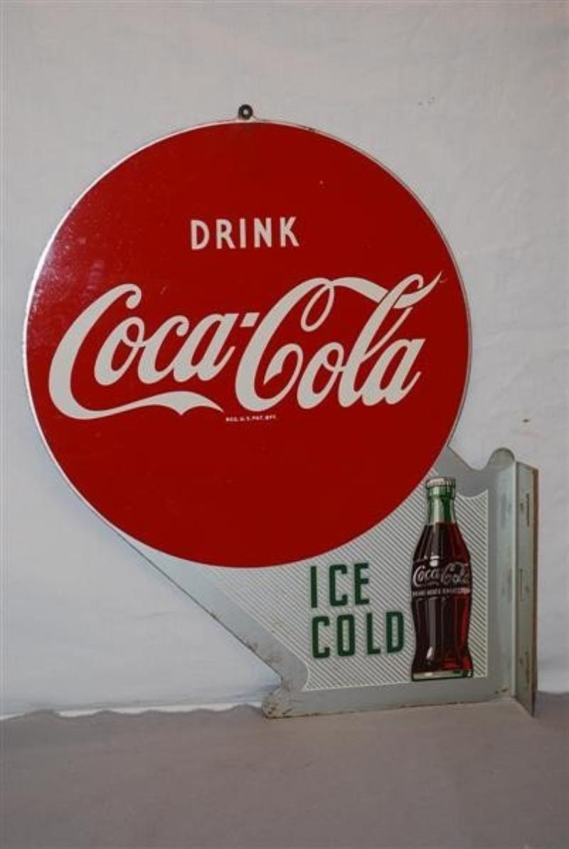 Drink Coca-Cola Ice Cold with bottle diecut tin fl