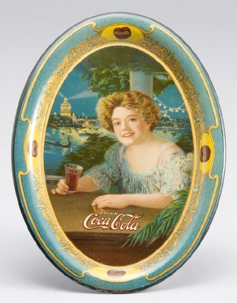 Coca-Cola 1909 change tray depicting a woman in