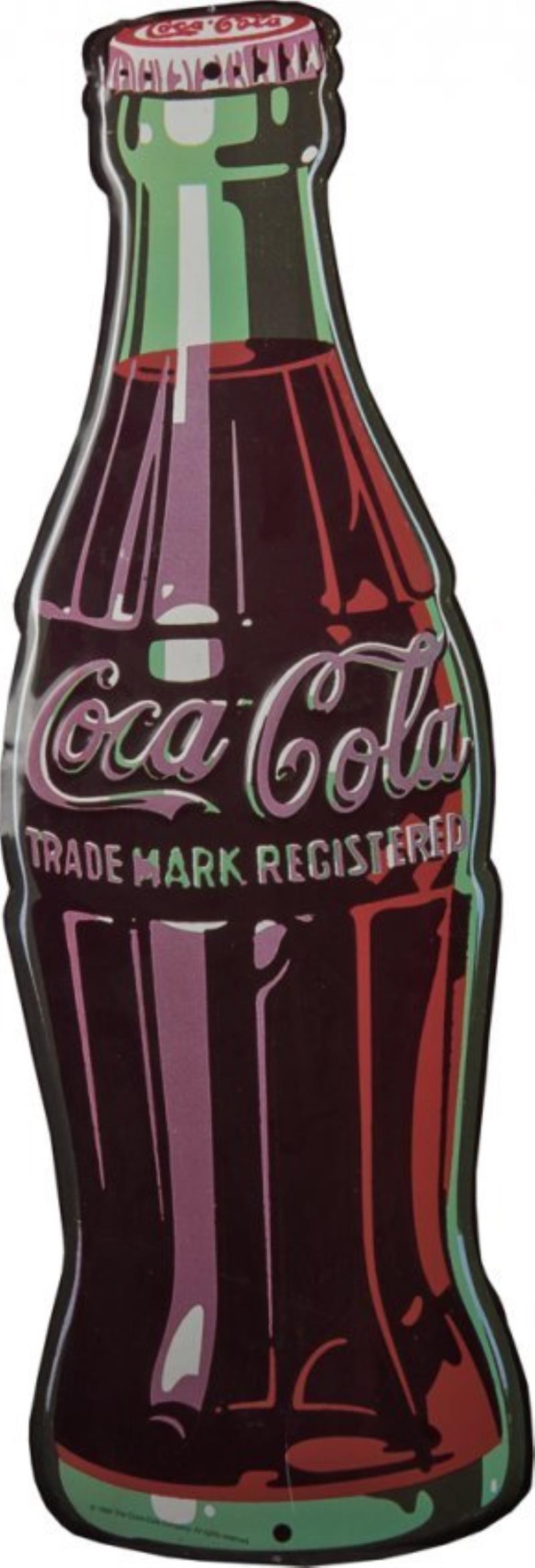 Coca Cola Figural Bottle Embossed Metal Advertising Si.