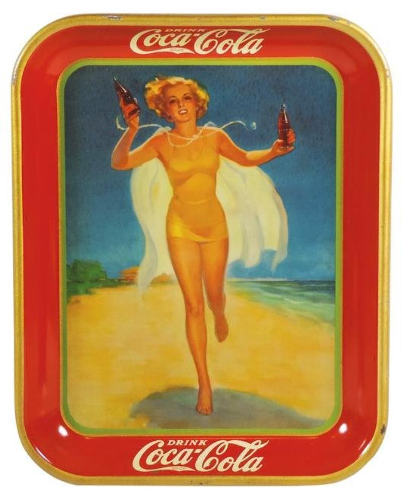 Coca-Cola Serving Tray, Swimsuit Girl Running, c1937,