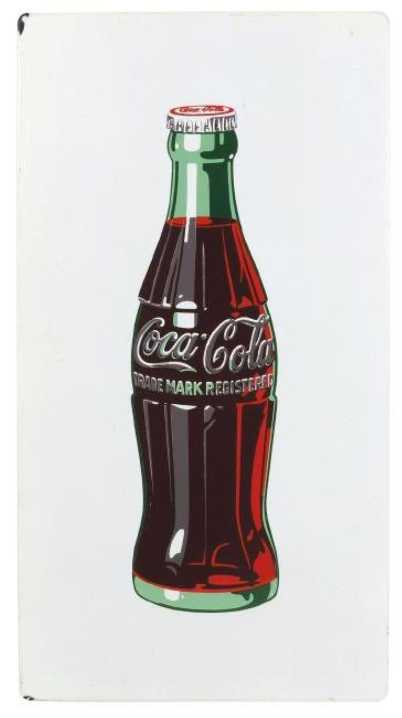 Coca-Cola sign, porcelain w/bottle graphic, some chips