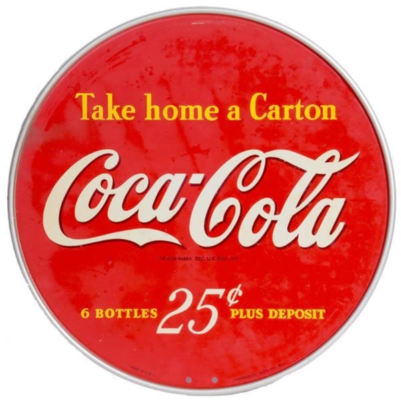 CIRCA 1940 COCA-COLA TWO SIDED TIN SIGN