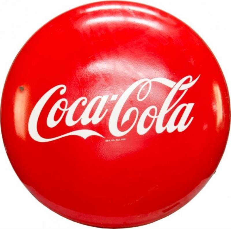 Coca-Cola Porcelain Button Sign, Red - 36" Diamete