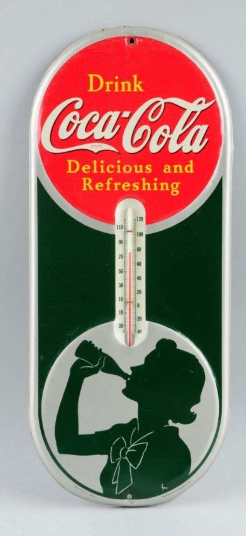 1930 Coca-Cola Embossed Tin Thermometer