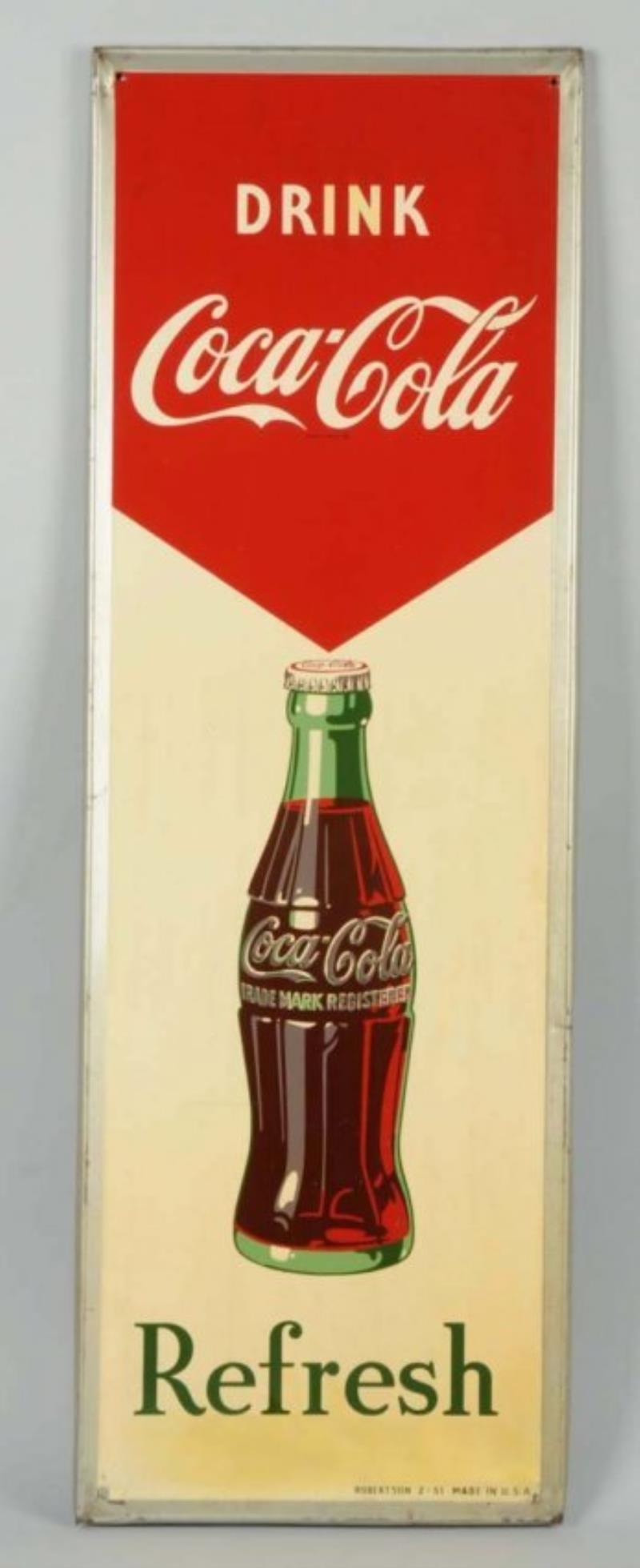 Hard To Find 1951 Small Vertical Coca-Cola Sign.