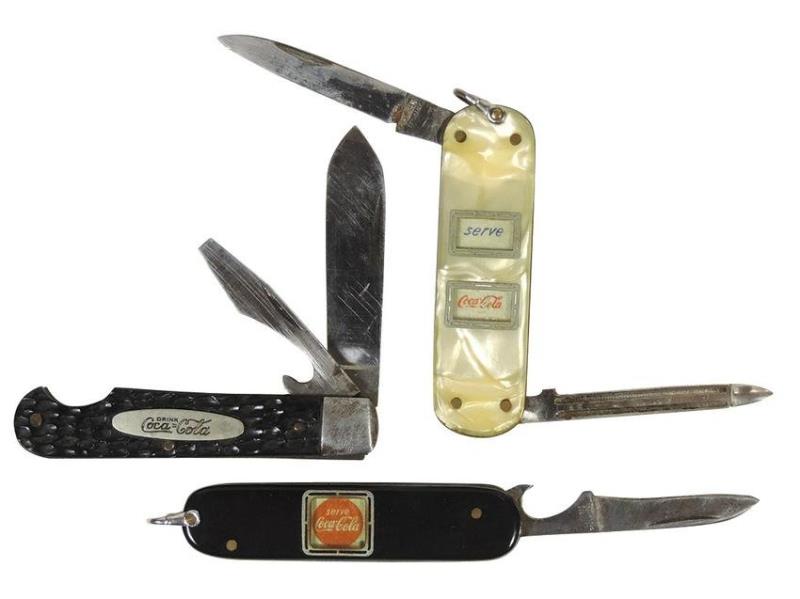 Coca-Cola Pocket Knives (3), Mother-of-Pearl w/window