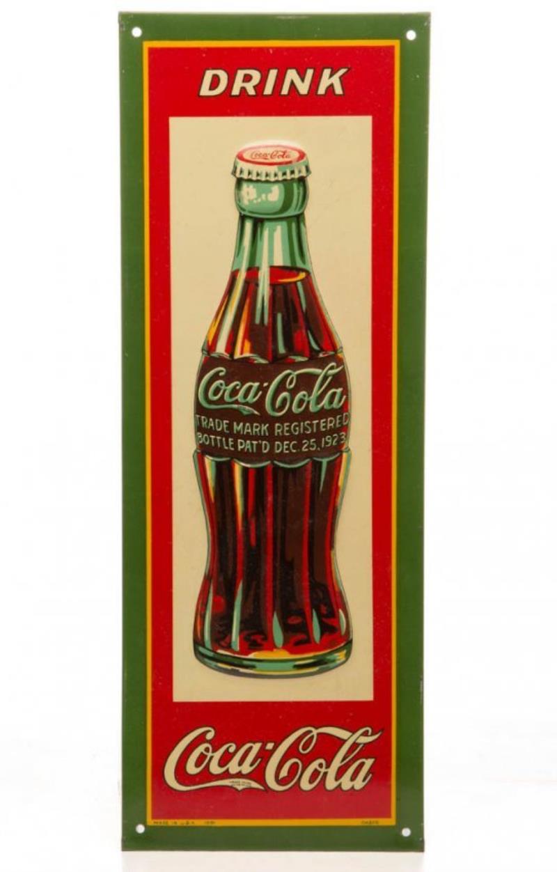 COCA-COLA EMBOSSED TIN "CHRISTMAS BOTTLE" ADVERTISING