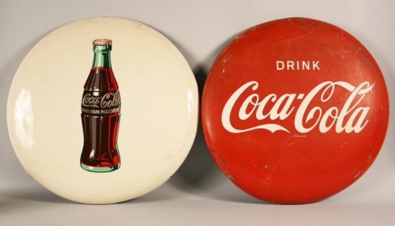 Coca Cola Button Signs, 2 pieces