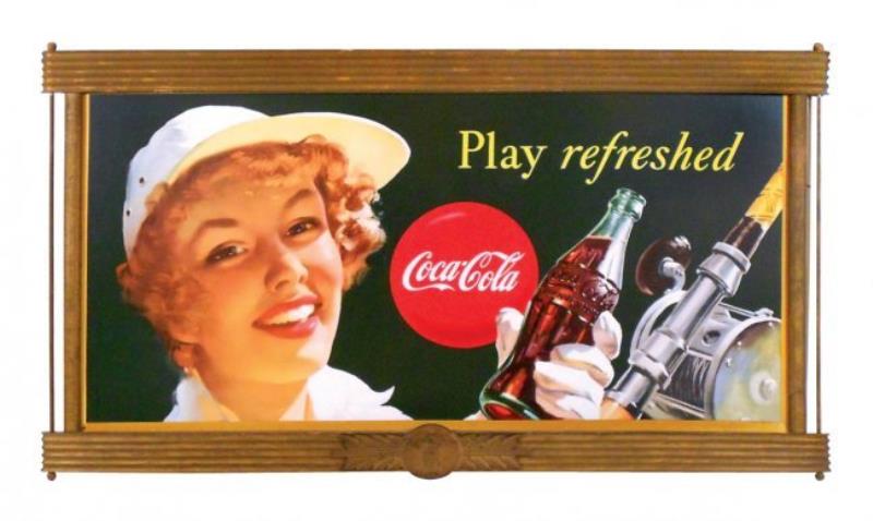 Coca-Cola sign, cdbd in wood frame, c.1950, litho of