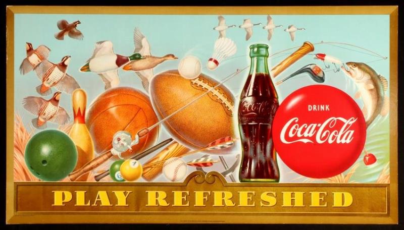 A TWO-SIDED 1951 COCA-COLA CARDBOARD ADVERTISING SIGN