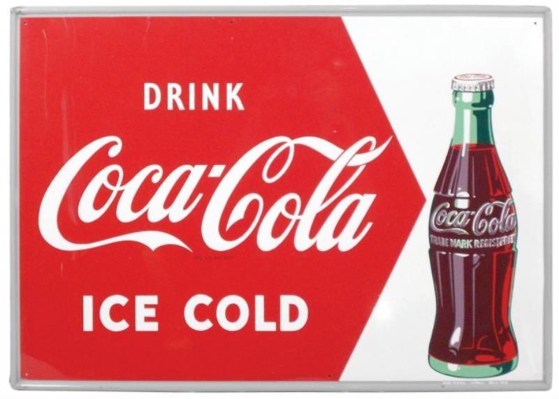 Coca-Cola sign, "Drink Coca-Cola Ice Cold", litho on