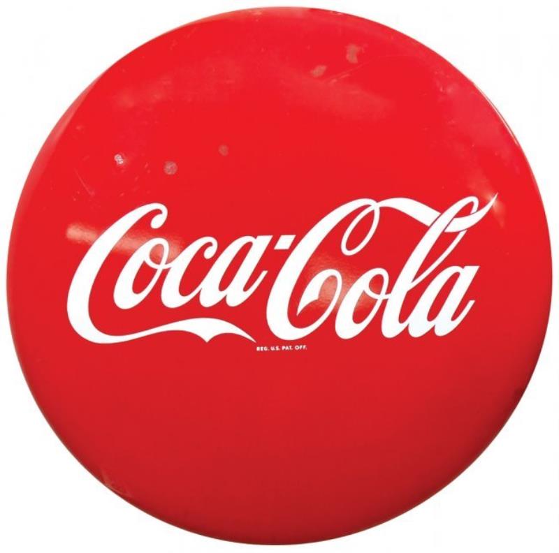 Coca-Cola button sign, porcelain, c1950's, Good+ cond