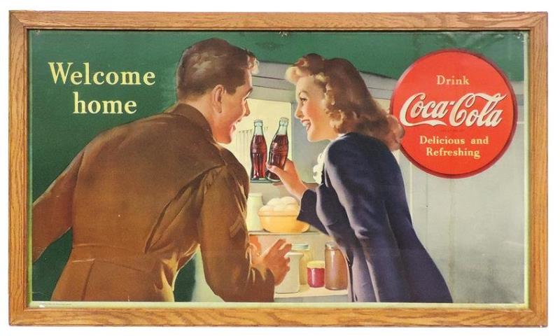 Coca-Cola Sign, "Welcome Home", litho on cdbd by