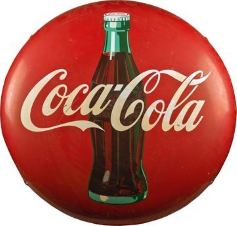 Coca Cola Round Red Tin Button Advertising Sign.