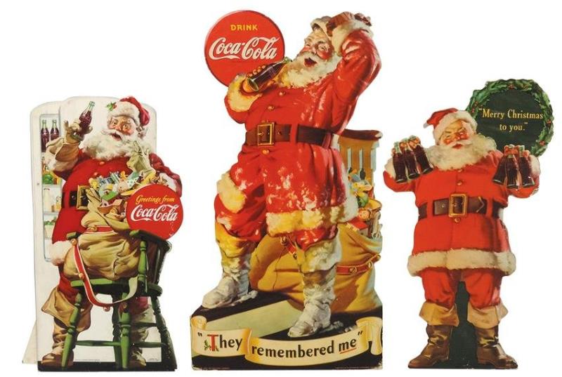 Coca-Cola Santas (3), cdbd diecut easelbacks dated 1948