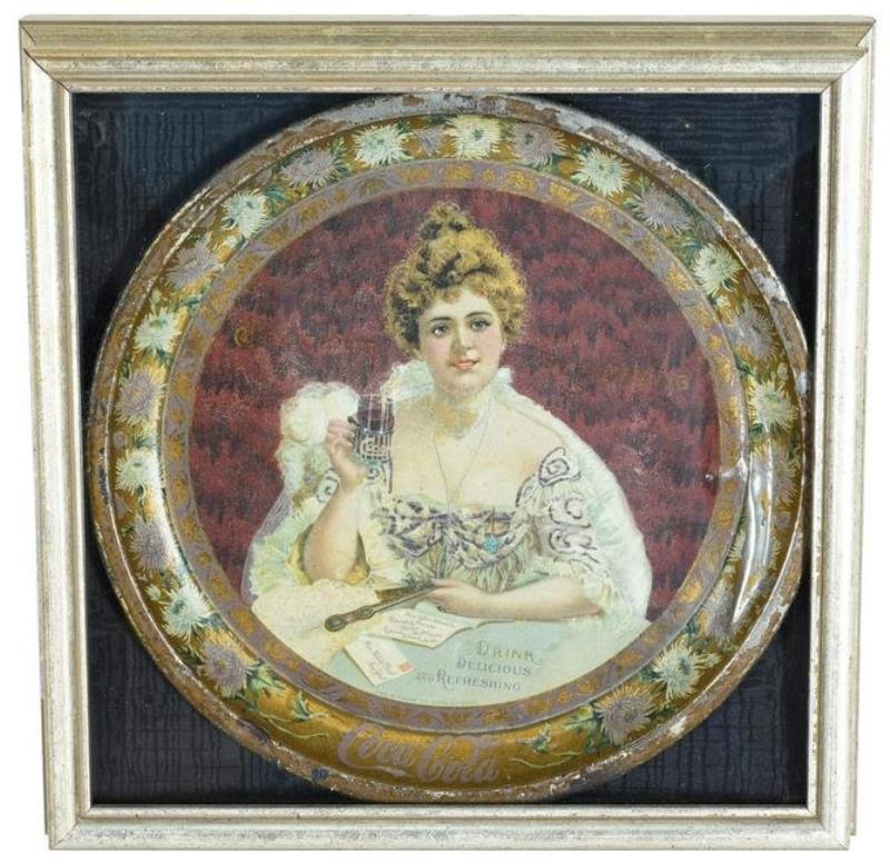 1903 Coca-Cola Round Serving Tray Hilda with Glass