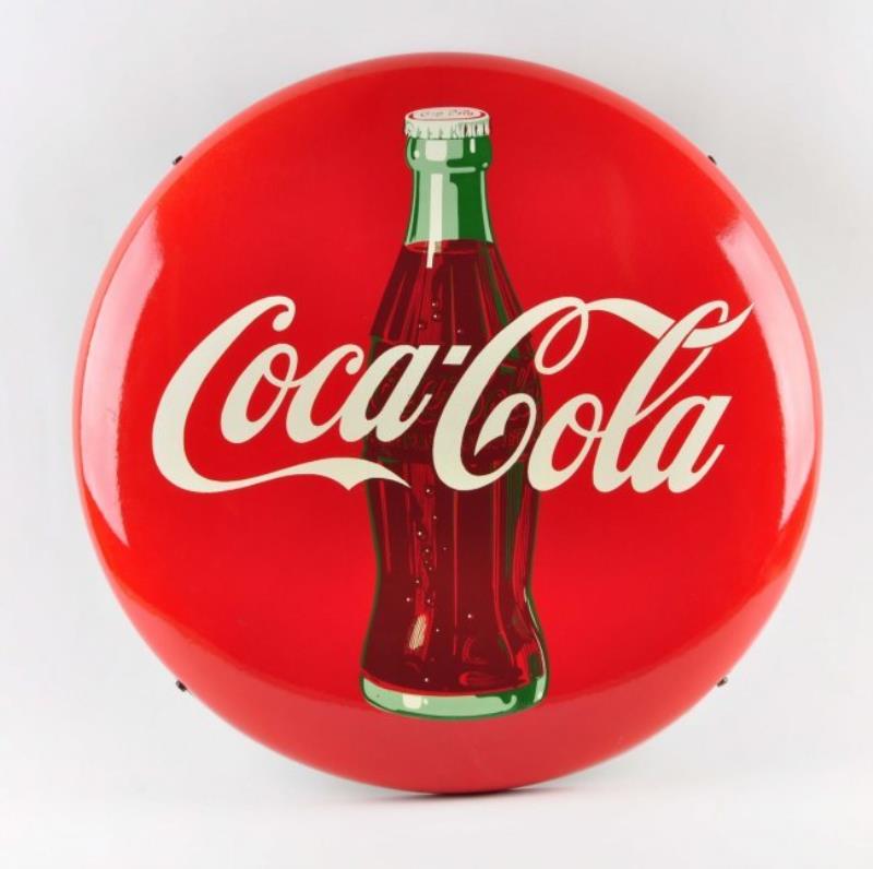 Porcelain Coca Cola Button with Original Bracket.