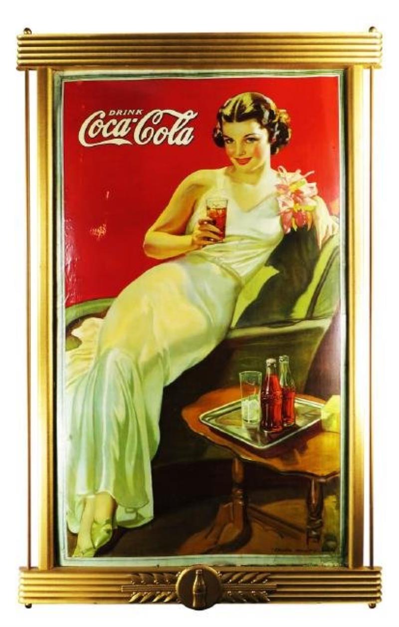 1935 Coca Cola Cardboard Sign in original frame