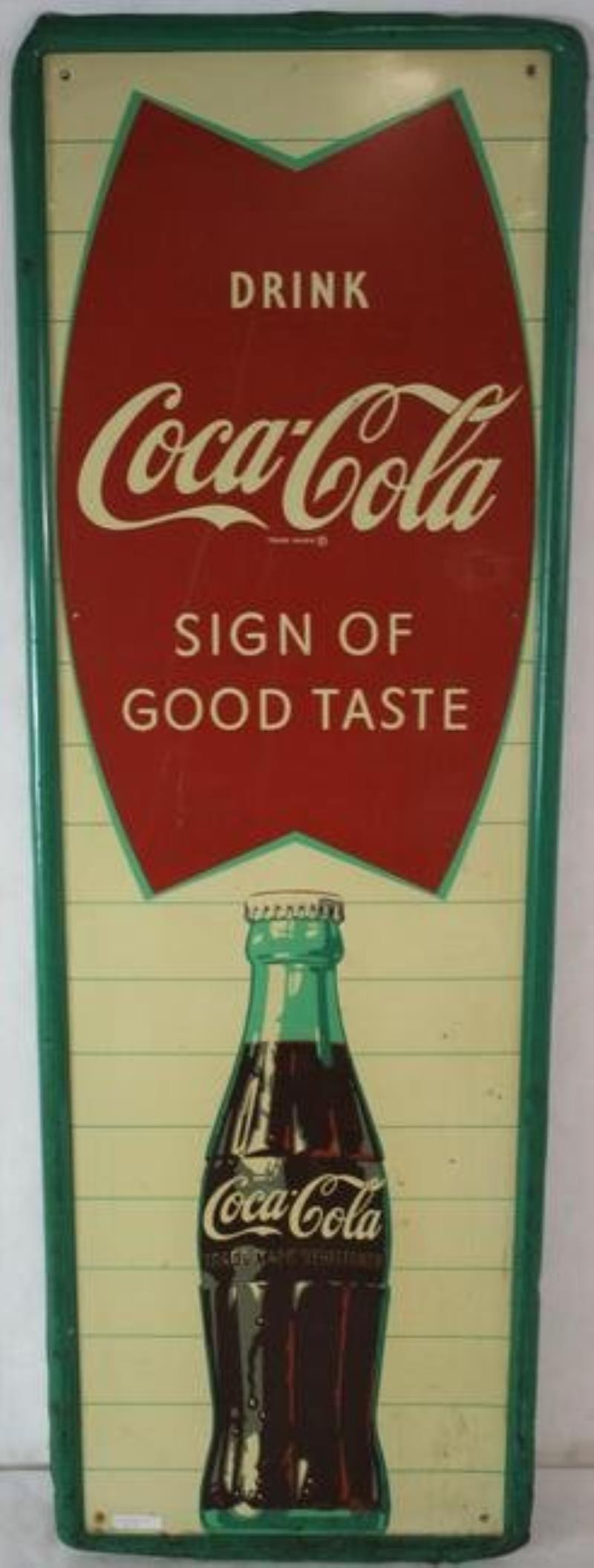 MID-20TH CENTURY LITHOGRAPHED TIN COCA COLA SIGN.