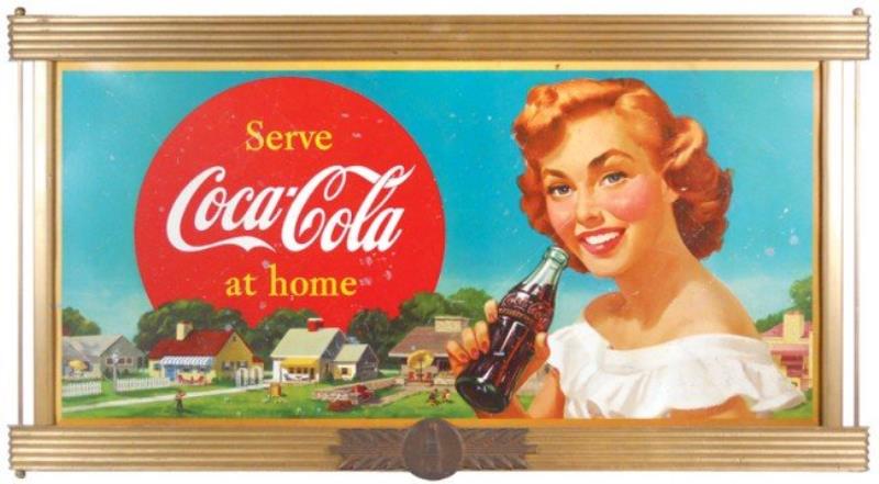 Coca-Cola sign, 2-sided cdbd sign in orig gold woo