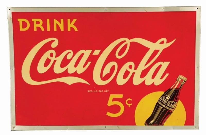 Tin Drink Coca-Cola 5¢ Advertising Sign