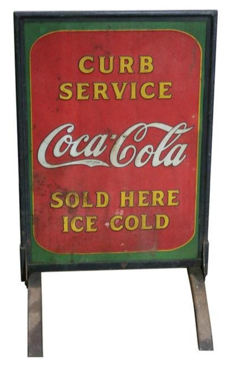 Coca-Cola Curb Service sign, double-sided embossed