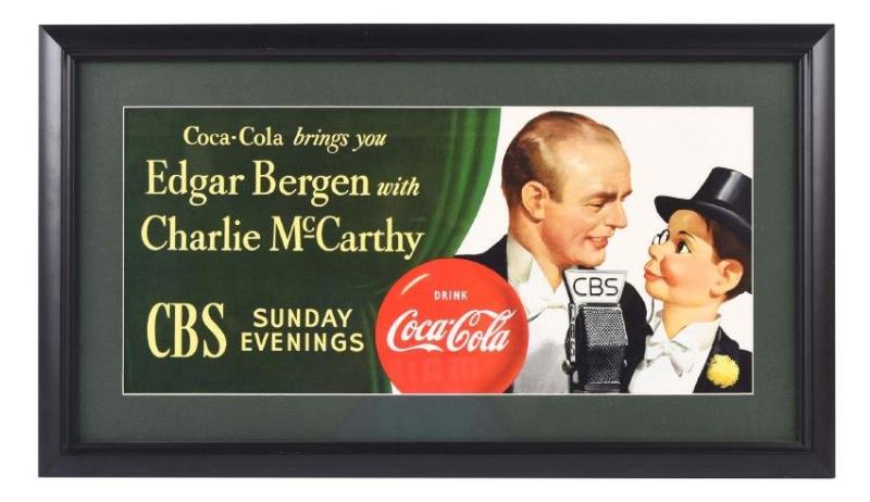 Charlie McCarthy Coca-Cola Cardboard Advertising Sign.