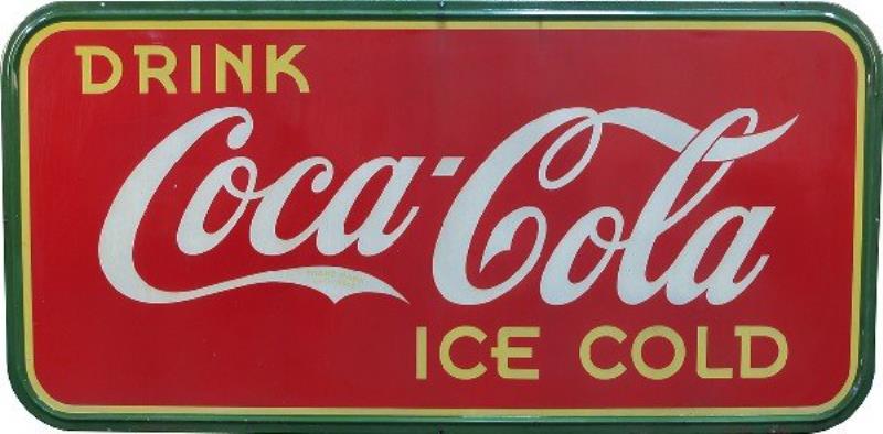 Large "Drink Coca Cola Ice Cold" Self-Framed Tin S