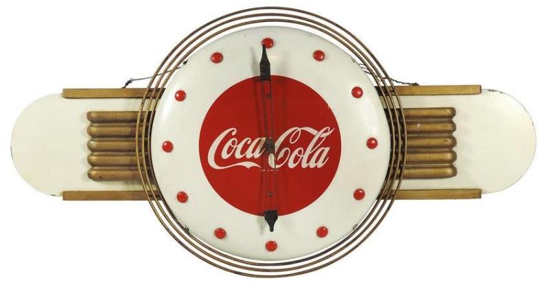 Coca-Cola Clock, Masonite & metal, c1948, VG