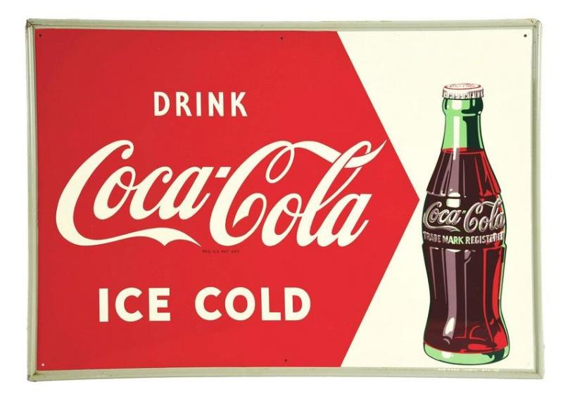 1950'S DRINK COCA-COLA SELF FRAMED TIN ADVERTISING