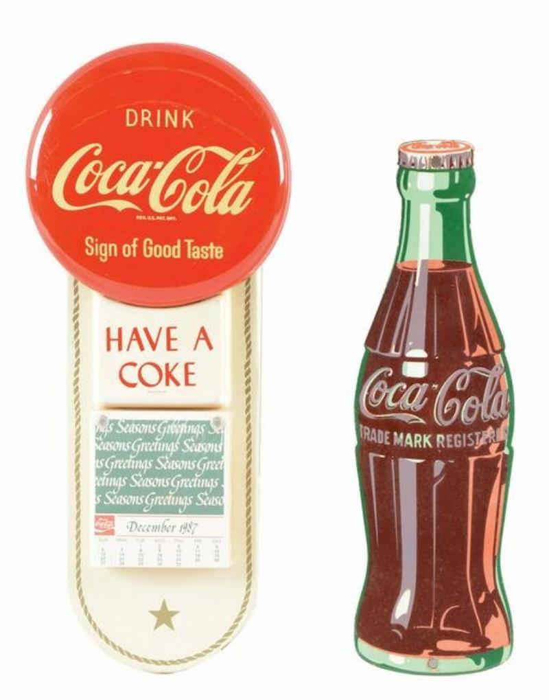 COCA-COLA CALENDAR AND PORCELAIN SIGN.