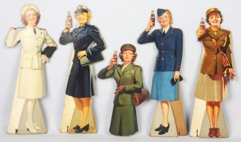 Set of 5 Coca-Cola Small Military Girl Cutouts.